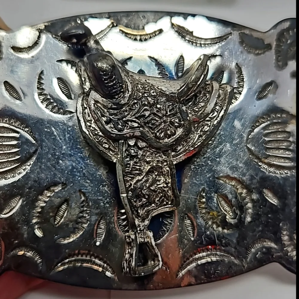 Vintage Mens Western Belt Buckle With A Raised Saddle